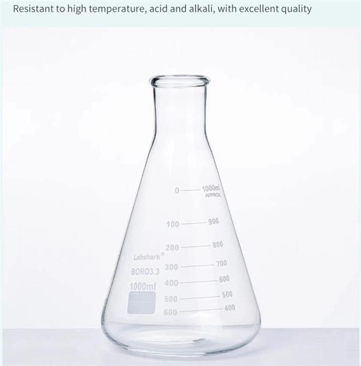 BKMAM Hot Sale Laboratory Use Borosilicate Glass 3.3 Narrow Neck Conical Flask Erlenmeyer Flask