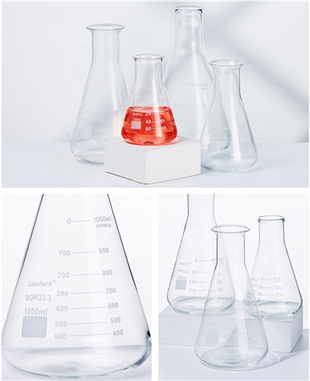 BKMAM 100 ml 250 ml 500 ml laboratoriniam naudojimui skaidrus karščiui atsparus borosilikatinis 3,3 stiklinis kūginės kolbos butelis